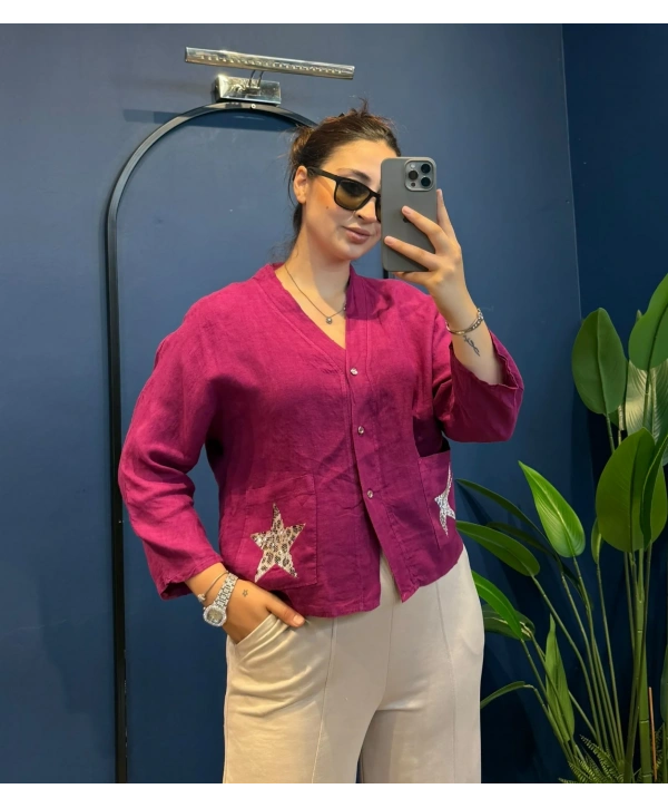 İtalyan Yıldız Detaylı Ceket Magenta