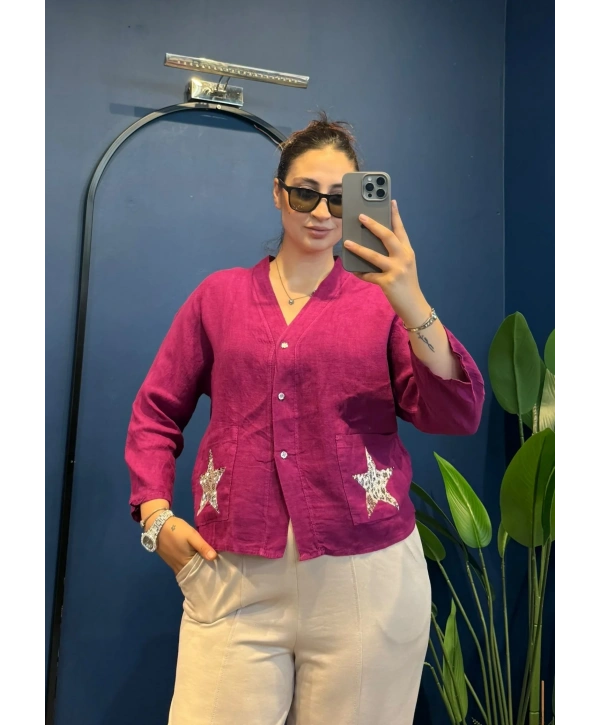 İtalyan Yıldız Detaylı Ceket Magenta