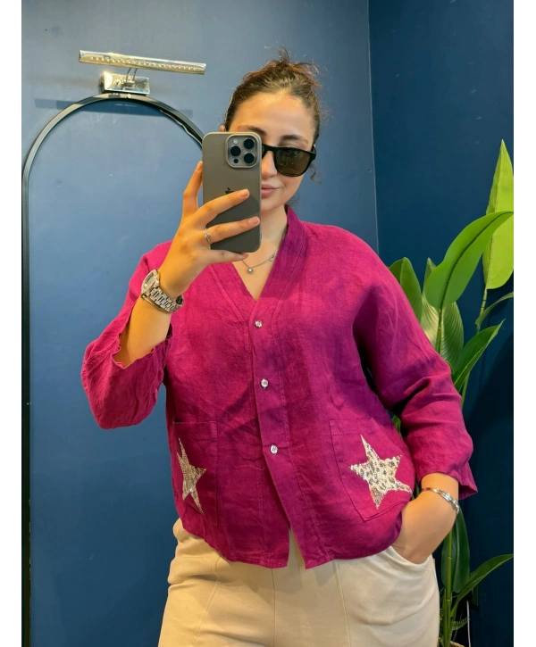 İtalyan Yıldız Detaylı Ceket Magenta