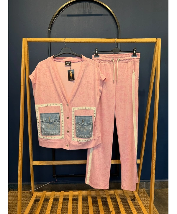 Pudra Denim Cep Detaylı Eşofman Takımı