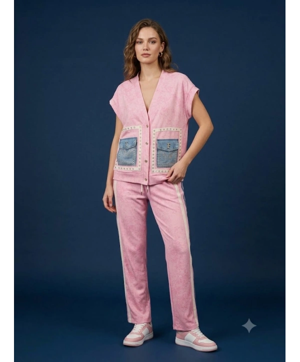 Pudra Denim Cep Detaylı Eşofman Takımı
