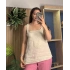 Askılı Arkadan Bağlamalı Keten Bluz Bej
