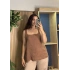 Askılı Arkadan Bağlamalı Keten Bluz Kahverengi