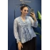 İpek Yakası Fırfır Detaylı Bluz Mavi