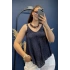 İtalyan Dantel Delikli Bluz Lacivert 83476