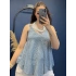 İtalyan Dantel Delikli Bluz Mavi 83476
