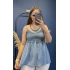 İtalyan Dantelli İp Askılı Kısa Bluz İndigo 82218