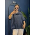 İtalyan Degaje Yaka Keten Bluz Lacivert
