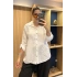 İtalyan Pullu Çiçek İşlemeli Keten Gömlek 13483 Beyaz