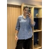 İtalyan Pullu Çiçek İşlemeli Keten Gömlek 13483 İndigo