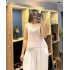 Kalın Askılı Arkadan Bağlamalı Keten Bluz Pudra