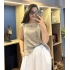 Kalın Askılı Arkadan Bağlamalı Keten Bluz Vizon
