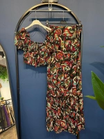 Etnik Desenli Crop/Pantolon Takım Siyah