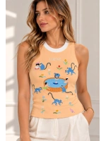 Taşlı Mini Lemur Bluz Somon