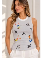 Taşlı Mini Penguen Bluz Gri