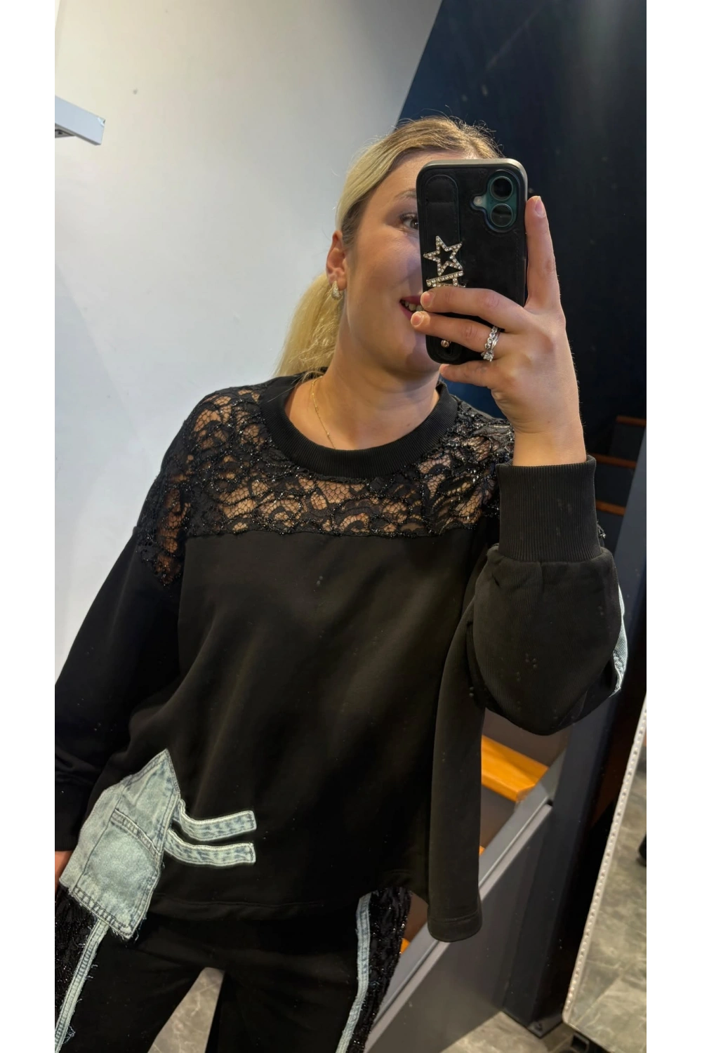 Black Lace Denim İkili Takım