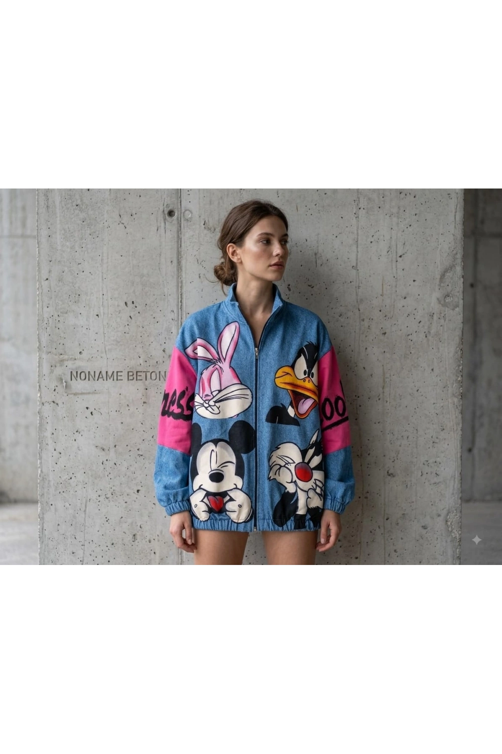 Fermuarlı Mavi Pembe Sweat