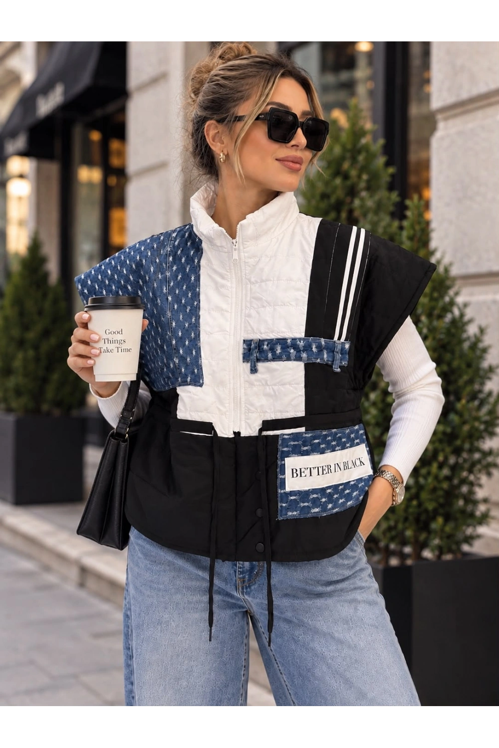 Kontrast Denim Detaylı Yelek