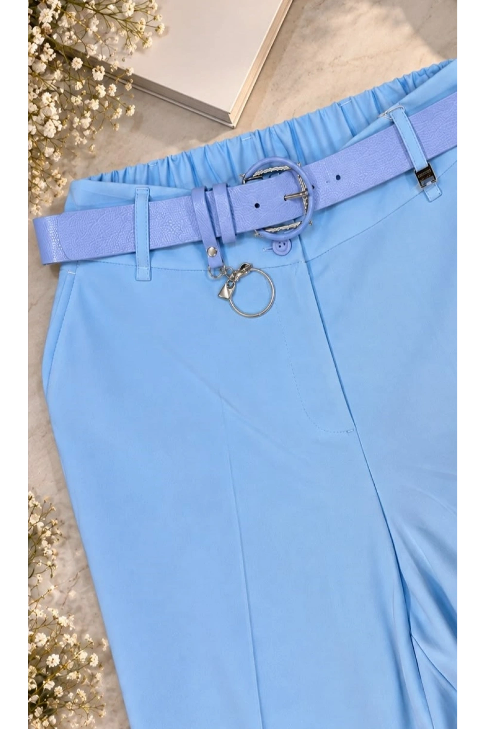 Orla Kemerli Pantolon Mavi