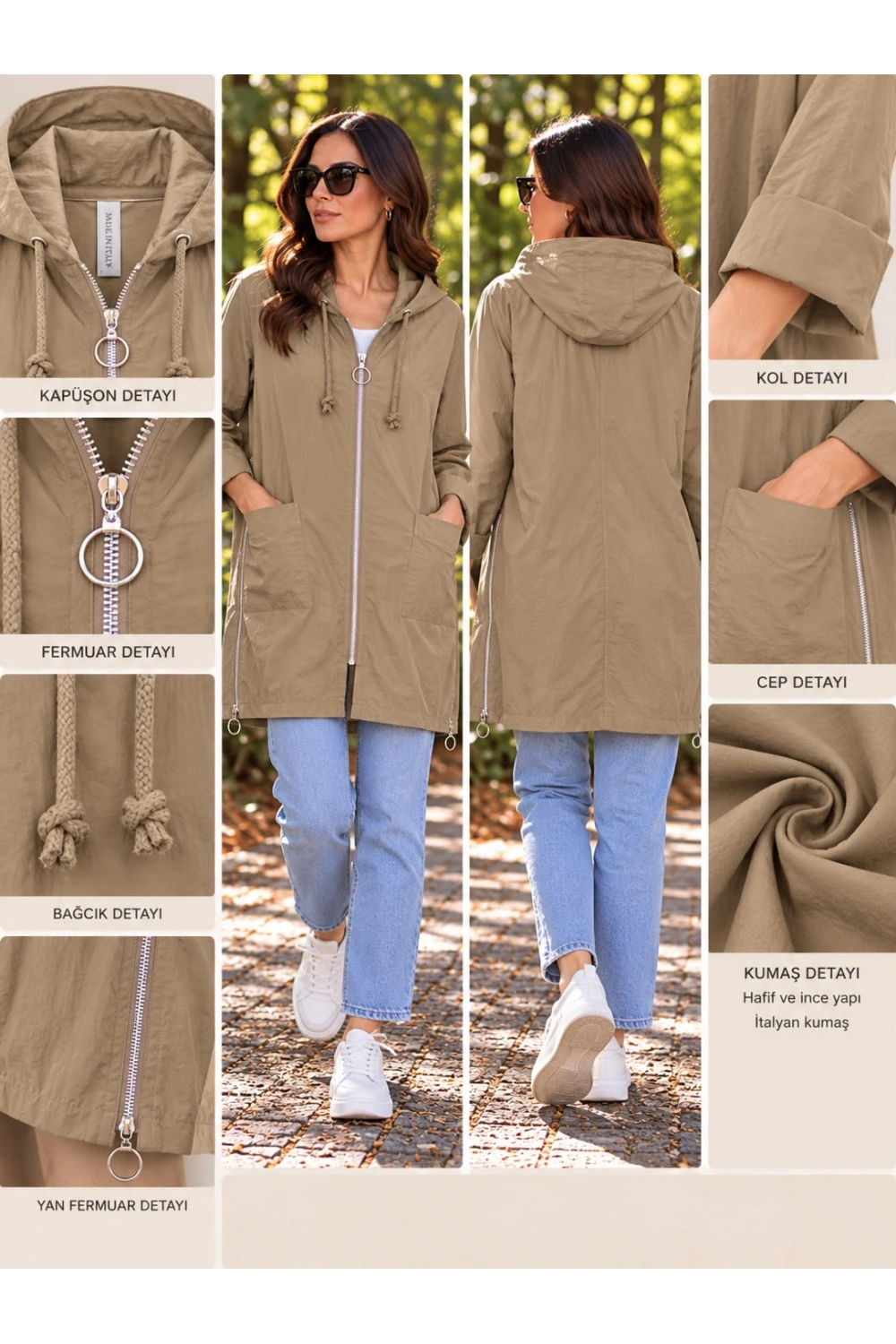 Vento Kapüşonlu Yağmurluk Camel