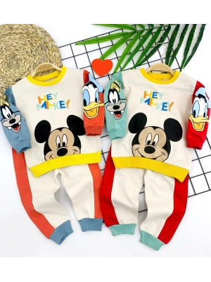 Baby 9-12-18-24 Ay Mickey Ve Arkadaşları Desenli Uzun Kollu Sweat 2li Kız Erkek Bebek Takımı