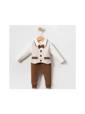 Baby Çizgili Papyonlu Erkek Bebek Tulum % 100 Pamuk