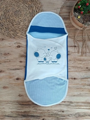 Baby Yenidoğan Mutlu Fil Ailesi Nakışlı Çıt Çıt Kapamalı Bebek Kundak