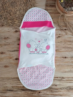 Baby Yenidoğan Mutlu Fil Ailesi Nakışlı Çıt Çıt Kapamalı Bebek Kundak
