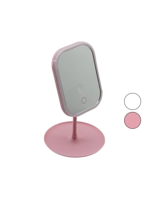 Dikdörtgen Ledli - Usb Şarjlı Makyaj Aynası 90° Takılık Sepetli Ayak Renkli Pls 13.5x18.5cm Roz