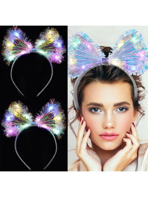 Işıltılı Fiber Fiyonk Gece Tacı Işıklı Ledli Eğlence Tacı 1 Adet 20x21 Cm Roz