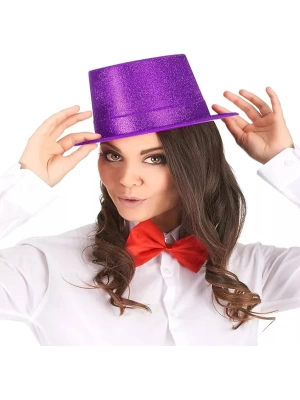 Koyu Mor Renk Violet Parıltılı Simli Fötr Silindir Parti Şapkası Roz