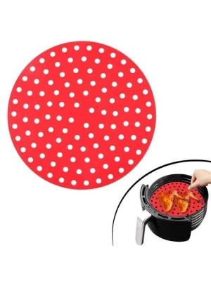 Renkli Isıya Dayanıklı Yıkanılabilir Silikon Fırın Ve Airfryer Yuvarlak Pişirme Matı 23 Cm Roz