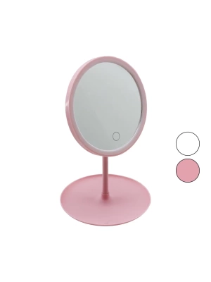 Yuvarlak 7 İnç Ledli - Usb Şarjlı Makyaj Aynası 90°takılık Sepetli Ayak Renkli Pls 17.5cm Roz