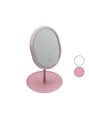 Yuvarlak- Düz Kenar 7 İnç Ledli - Usb Şarjlı Makyaj Aynası 90°takılıklı Ayakr.pls 17.5cm Roz