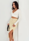 Düğme Detaylı Triko Etek Krem