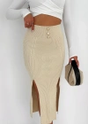 Düğme Detaylı Triko Etek Krem