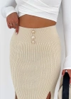 Düğme Detaylı Triko Etek Krem