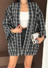 Kare Desenli Kimono Siyah