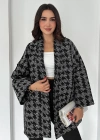 Kazayağı Desenli Kimono Siyah