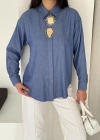 Büyük İğne Tokalı Denim Gömlek