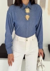 Büyük İğne Tokalı Denim Gömlek