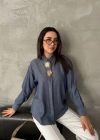 Büyük İğne Tokalı Denim Gömlek