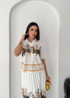 Plise Etekli Baskılı Bayan Gömlek Etek takım