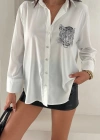 Aslan Desen Baskılı Taşlı Gömlek Gümüş