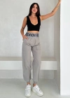 Beli Lastikli Fashion Pantolon Gri