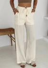 Beli Lastikli Geniş Paça Pantolon Ekru