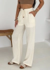 Beli Lastikli Geniş Paça Pantolon Ekru