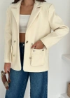 Beli Lastikli Kaşe Ceket Krem