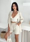 Boncuk Detay Kimonolu Şortlu Takım Natural