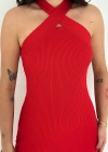 Çapraz Yaka Triko Elbise Kırmızı
